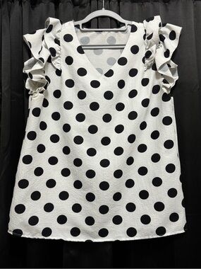 Unlisted Black & White Polka Dot Ruffle Sleeve V-Neck Camisole